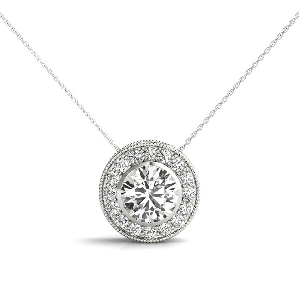 Armelle Halo Necklace Pendant - 18K White Gold (Setting Price)