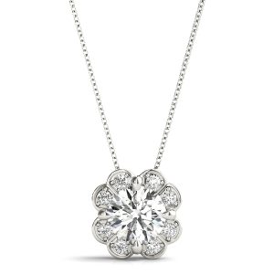 Analia Halo Necklace Pendant - 18K White Gold (Setting Price)