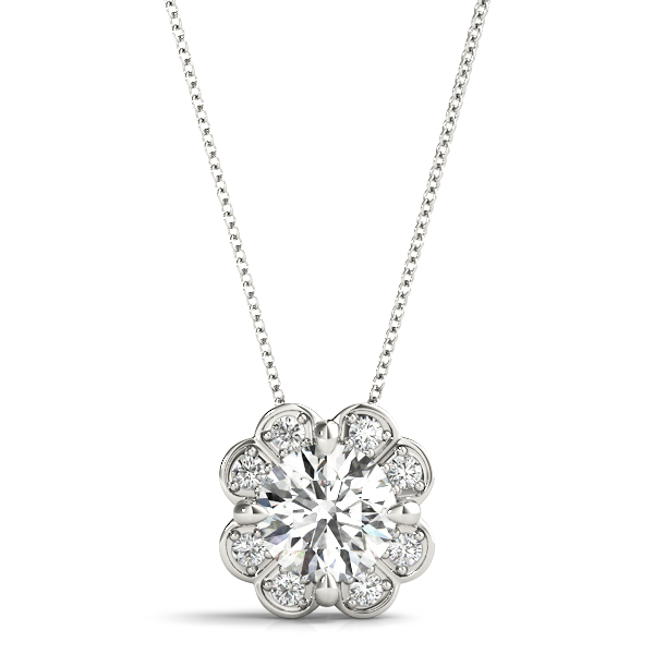 Analia Halo Necklace Pendant - 18K White Gold (Setting Price)