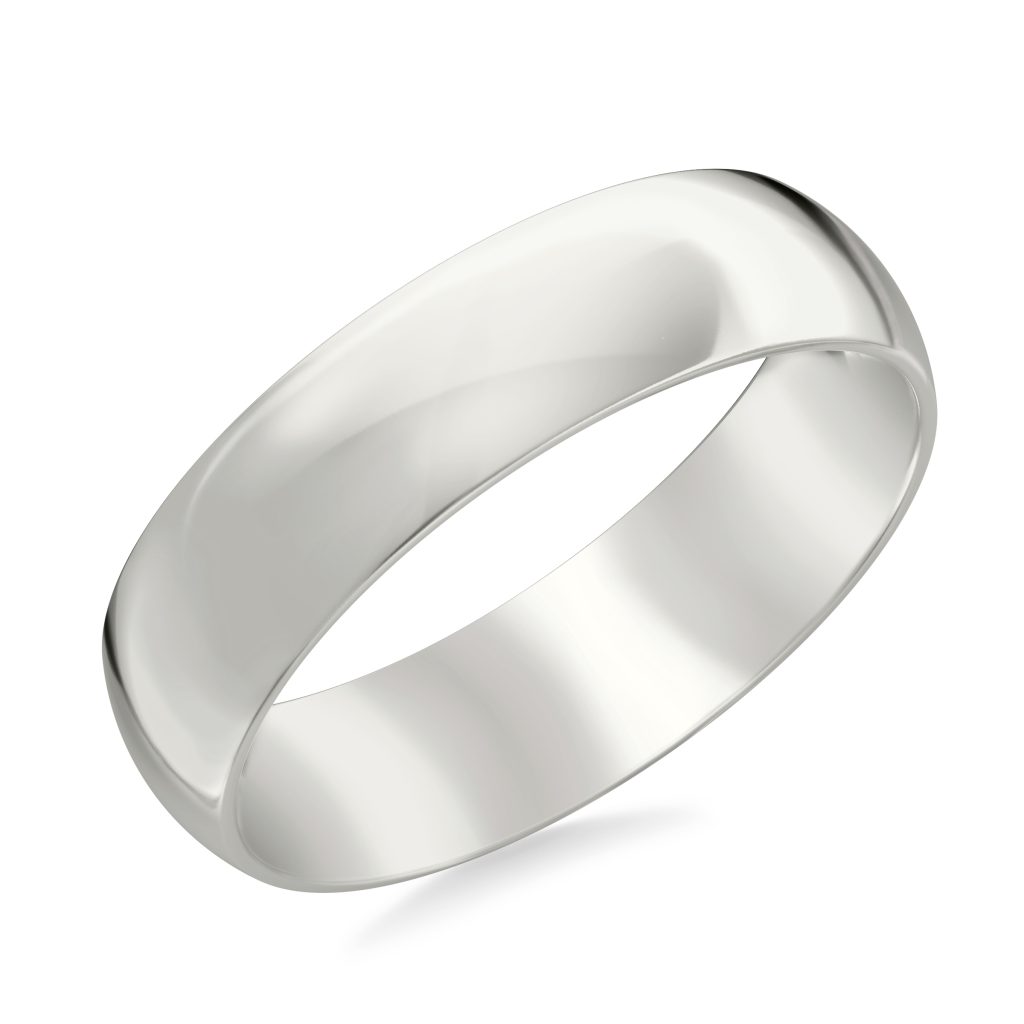 Low Dome Comfort Fit Polished  (6mm)Wedding Band Platinum (Setting Price)