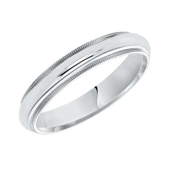 Milgrain Low Dome Comfort Fit Polished  (3mm)Wedding Band Platinum (Setting Price)