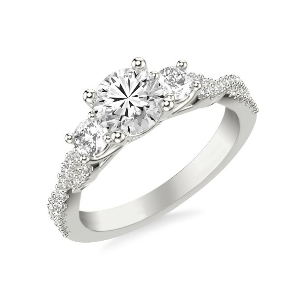 Presley 3-Stone Pave Engagement Ring - 14K White Gold (Setting Price)