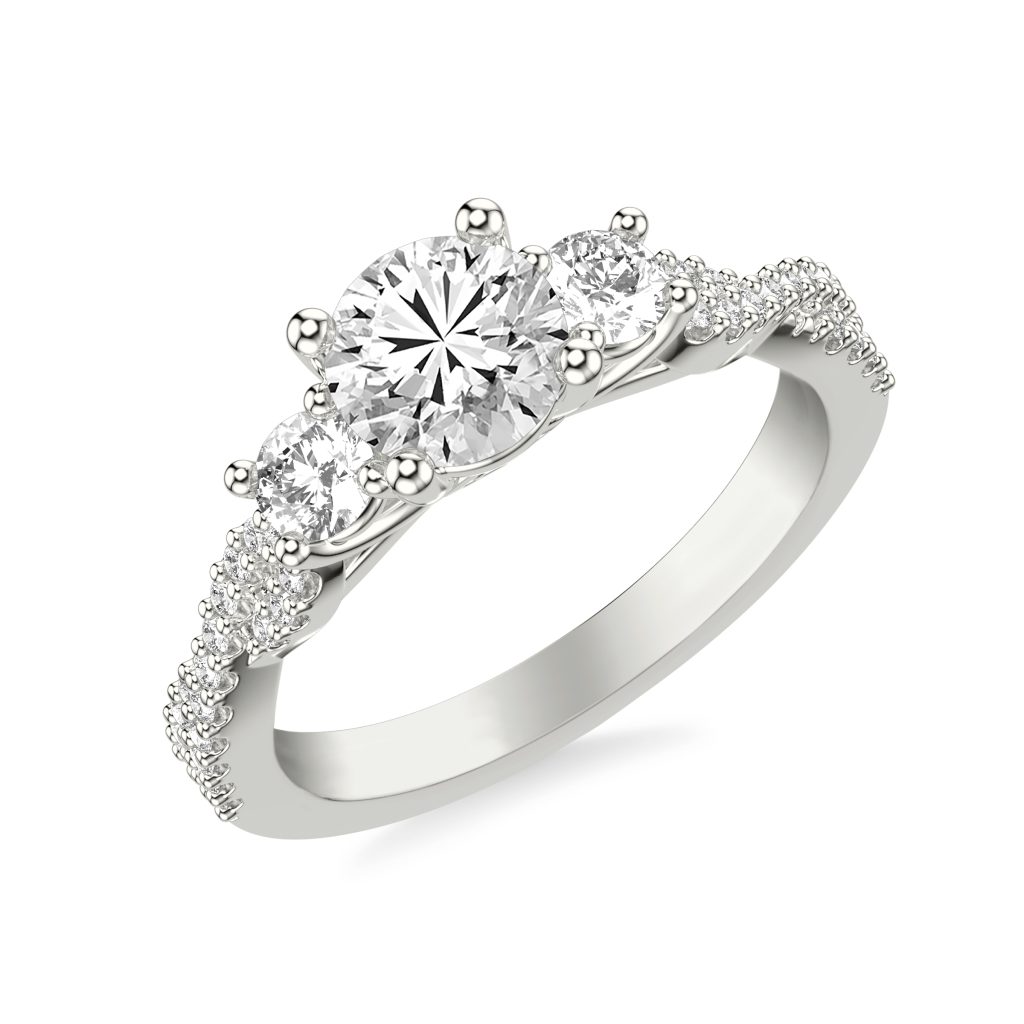 Presley 3-Stone Pave Engagement Ring - 18K White Gold (Setting Price)