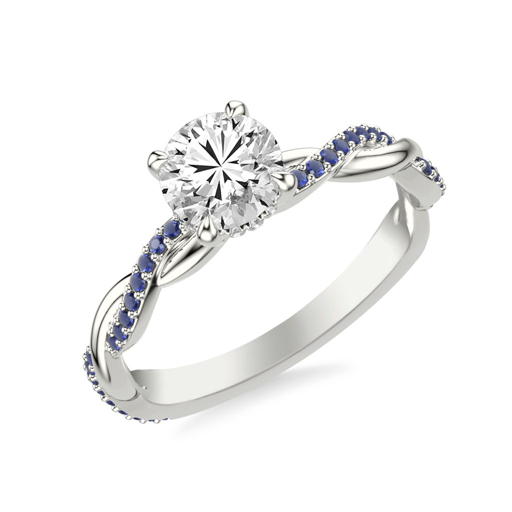 Whitely Sapphire and Diamond Twist Engagement Ring - 14K White Gold (Setting Price)