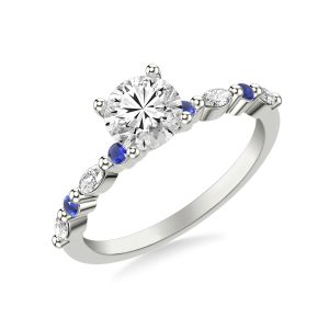 Alanna Sapphire Accent Engagement Ring - 18K White Gold (Setting Price)