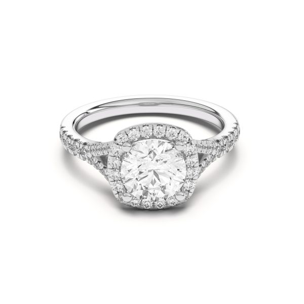 Sue Timeless Halo Engagement Ring - 18K White Gold (Setting Price)