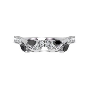 Hayden Curved Vine Black And White Diamond Wedding Band Platinum (Setting Price)