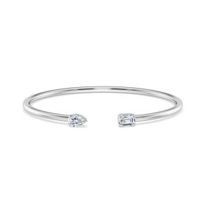 Mixed Shape Diamond Open Cuff Bangle-14K White Gold