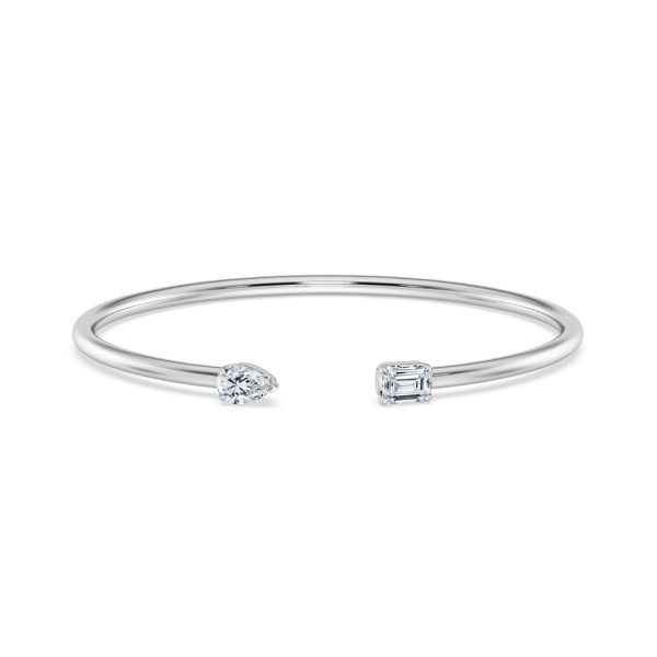 Mixed Shape Diamond Open Cuff Bangle-14K White Gold