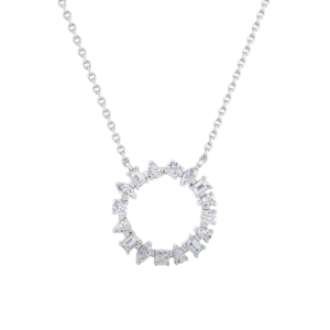Multi-Shape Lab Diamond Circle Pendant-14K White Gold