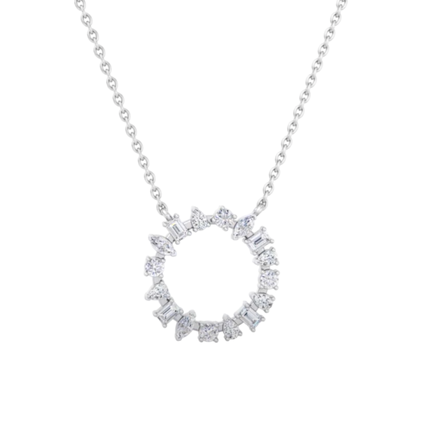 Multi-Shape Lab Diamond Circle Pendant-14K White Gold
