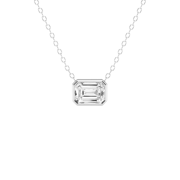 Modern Bezel Emerald Lab Diamond Pendant (1 ct. tw.)-14K White Gold