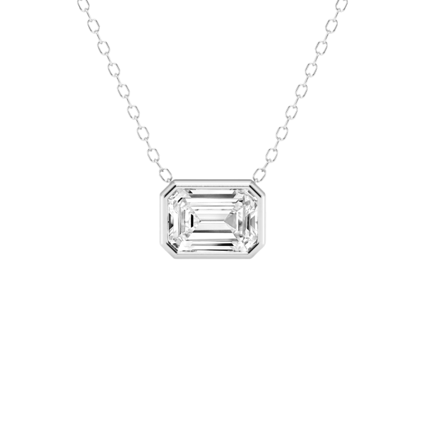 Modern Bezel Emerald Lab Diamond Pendant (1 1/2 ct. tw.)-14K White Gold