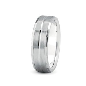 Geometric  With Satin Finished Center (4Mm)Wedding Band Platinum (Setting Price)