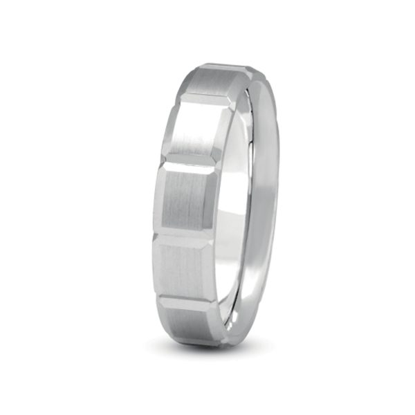 Step Cut Carved Men'S  (4Mm)Wedding Band Platinum (Setting Price)