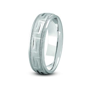 Fancy Carved Diamond Cut Men'S  (4Mm)Wedding Band 18K White Gold (Setting Price)