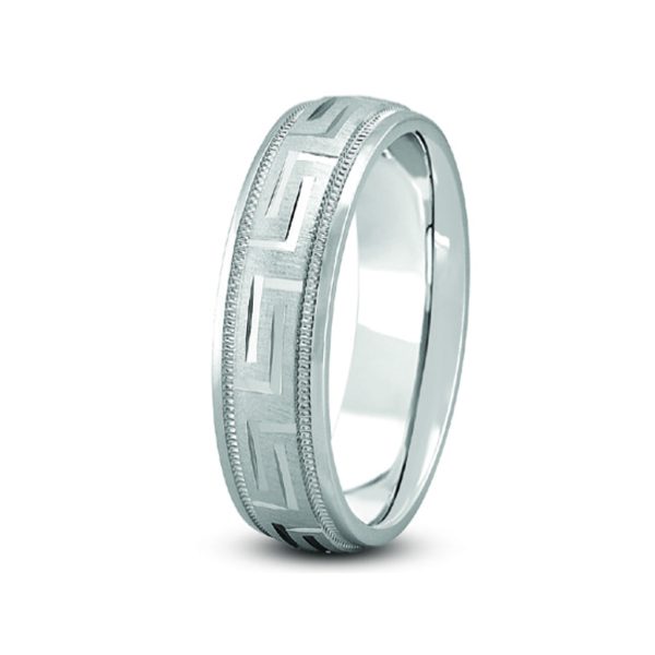 Fancy Carved Diamond Cut Men'S  (4Mm)Wedding Band 18K White Gold (Setting Price)