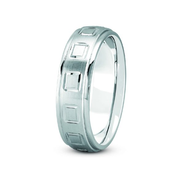 Square Diamond Cut Carved  (4Mm)Wedding Band 18K White Gold (Setting Price)