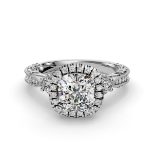 2.5 Ct. Cushion Lab Diamond Engagement Ring (Rare Carat Ideal - G Color - VS1 Clarity) Halo Filigree Basket Pave - 14K White Gold