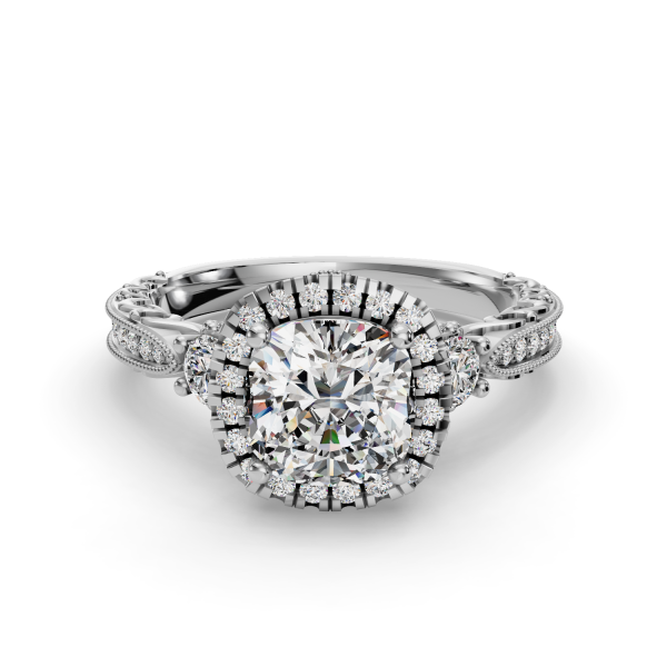 2.5 Ct. Cushion Lab Diamond Engagement Ring (Rare Carat Ideal - G Color - VS1 Clarity) Halo Filigree Basket Pave - 14K White Gold
