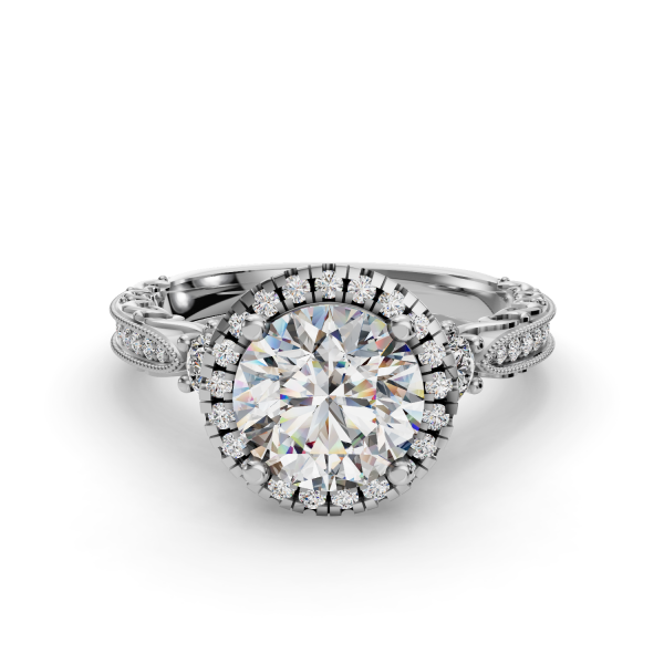 2.5 Ct. Round Lab Diamond Engagement Ring (Rare Carat Ideal - G Color - VS1 Clarity) Halo Filigree Basket Pave - 14K White Gold