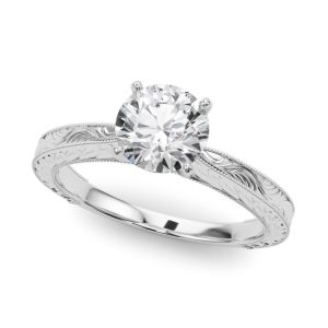 Mila Vintage-Inspired Solitaire Engagement Ring - 14K White Gold (Setting Price)