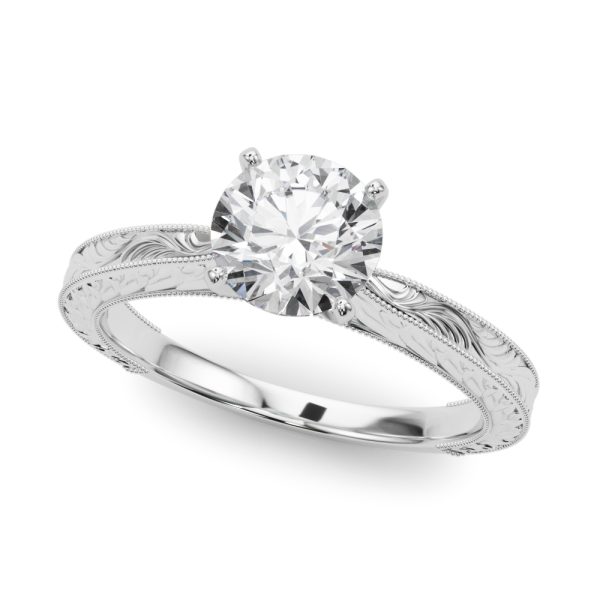 Mila Vintage-Inspired Solitaire Engagement Ring - 18K White Gold (Setting Price)