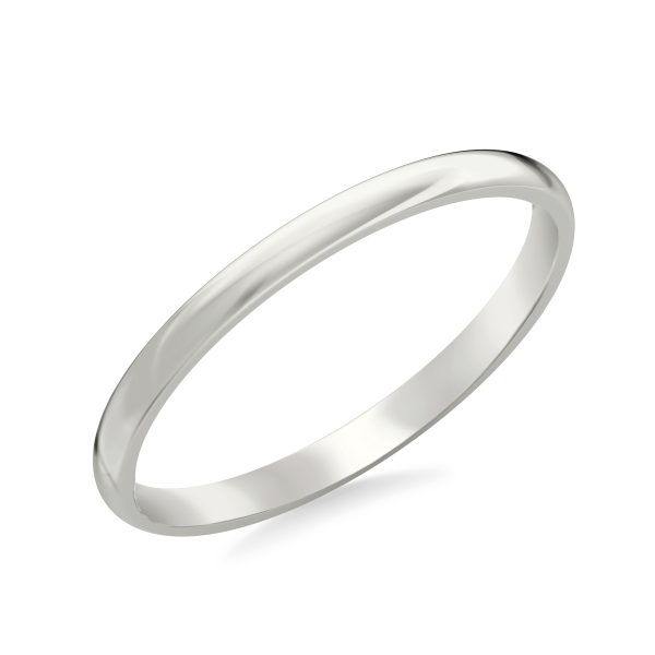 Low Dome Comfort Fit Polished  (2mm)Wedding Band 18K White Gold (Setting Price)