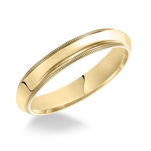 Milgrain Low Dome Comfort Fit Polished  (3mm)Wedding Band 14K Yellow Gold (Setting Price)