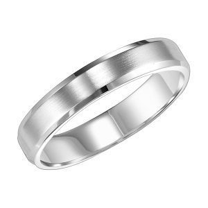 Flat Bevel Edge Carved Wedding  (4mm)Wedding Band 14K White Gold (Setting Price)