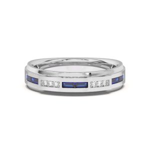 Sapphire Baguette and Round Diamond Wedding Band Platinum (Setting Price)