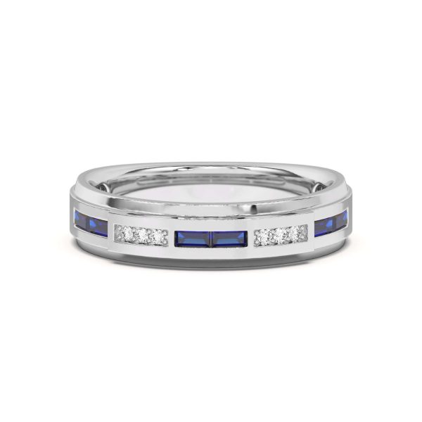 Sapphire Baguette and Round Diamond Wedding Band Platinum (Setting Price)