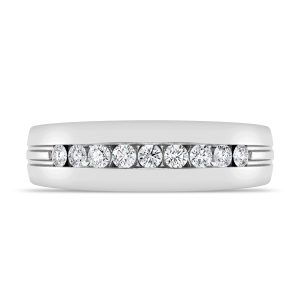 Channel-Set Grooved Lab Diamond  (6.4mm)Wedding Band 14K White Gold (Setting Price)