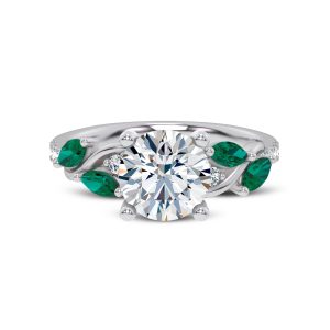 Hayden Curved Vine Tsavorite And Diamond Engagement Ring - 14K White Gold (Setting Price)