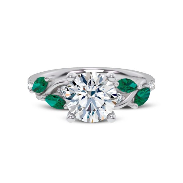 Hayden Curved Vine Tsavorite And Diamond Engagement Ring - 14K White Gold (Setting Price)