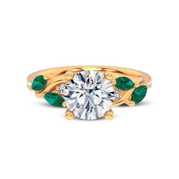 Hayden Curved Vine Tsavorite And Diamond Engagement Ring - 14K Yellow Gold (Setting Price)