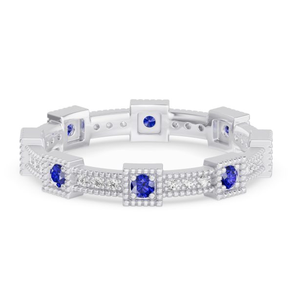 Sapphire & Lab Diamond Milgrain Eternity Wedding Band Platinum (Setting Price)