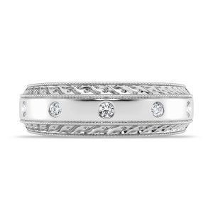 Engraved Lab Diamond Milgrain  (7.5mm)Wedding Band Platinum (Setting Price)