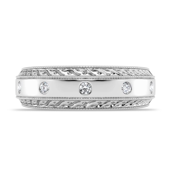 Engraved Lab Diamond Milgrain  (7.5mm)Wedding Band Platinum (Setting Price)