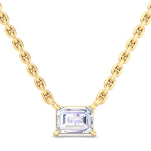 Emerald East-West Lab Diamond Pendant-14K Yellow Gold