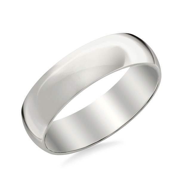 Low Dome Polished  (6mm)Wedding Band 18K White Gold (Setting Price)