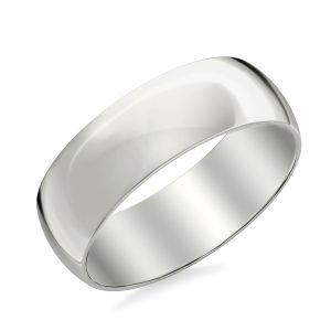 Low Dome Polished  (7mm)Wedding Band 14K White Gold (Setting Price)