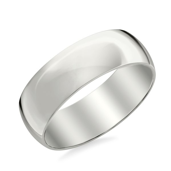 Low Dome Polished  (7mm)Wedding Band 14K White Gold (Setting Price)