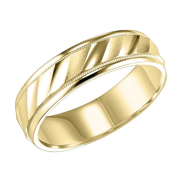 Diagonal Cut Satin & Polished Finish  (6mm)Wedding Band 14K Yellow Gold (Setting Price)