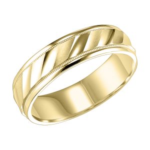 Diagonal Cut Satin & Polished Finish  (6mm)Wedding Band 14K Yellow Gold (Setting Price)