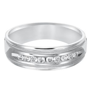 Diamond Channel Set Milgrain Wedding Band 14K White Gold (Setting Price)