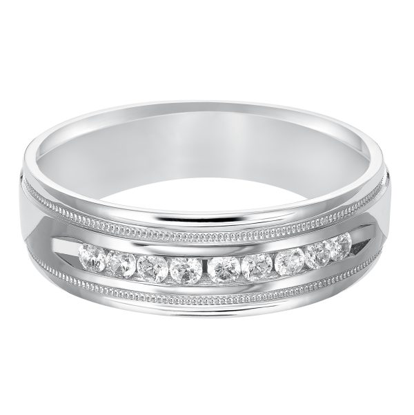 Diamond Channel Set Milgrain Wedding Band 14K White Gold (Setting Price)