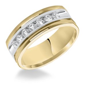 Two-Tone Diamond Channel Set Wedding Band 14K Yellow Gold (Setting Price)