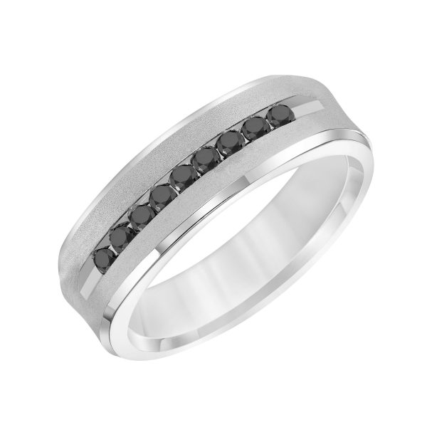 Black Diamond Ring With Brushed FinishWedding Band 14K White Gold (Setting Price)