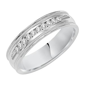 Diamond Channel Set  With MilgrainWedding Band 14K White Gold (Setting Price)